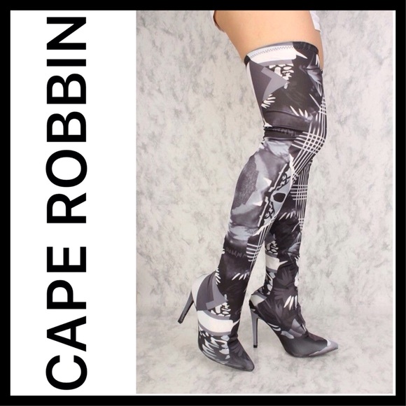 printed over the knee boots